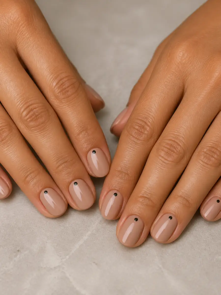 One Dot Accent Nails: short, single solid shade, one dot accent