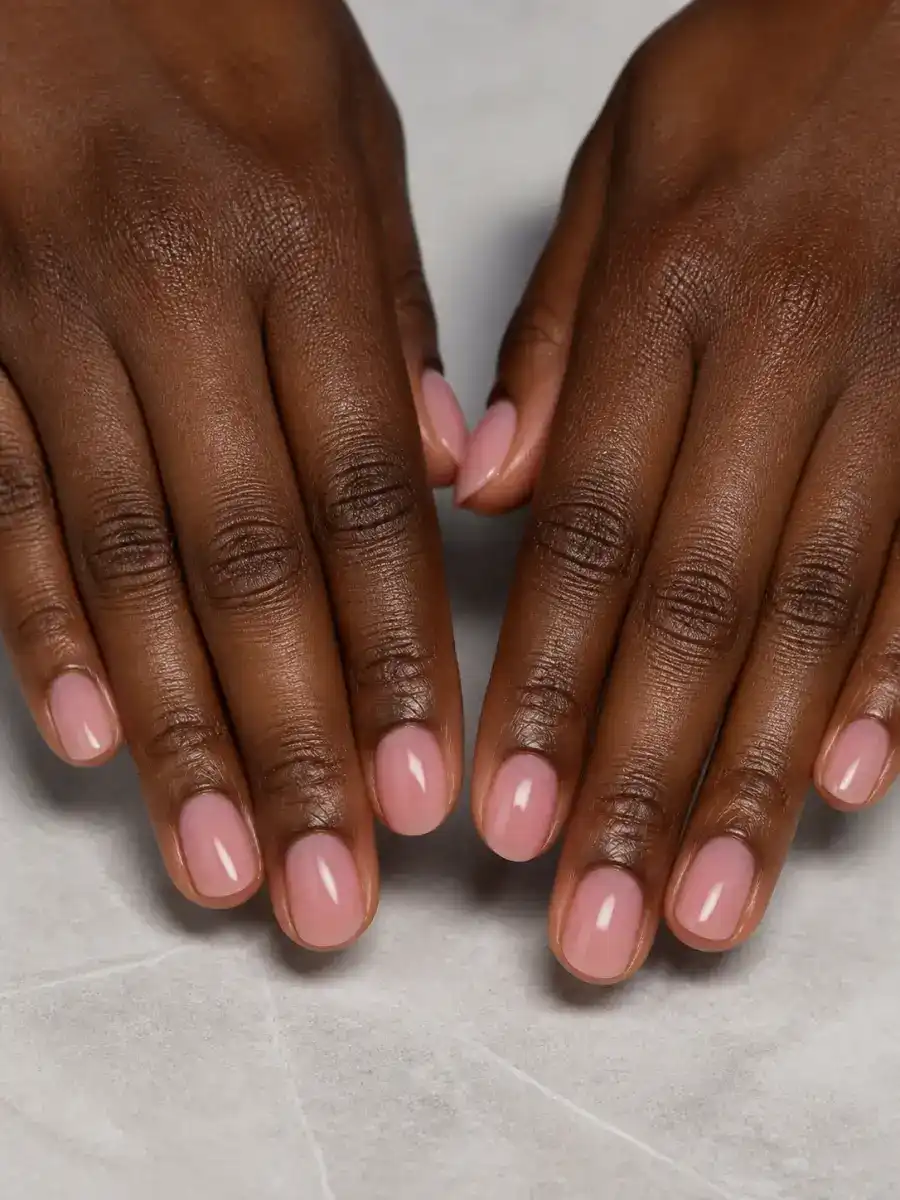 Sheer Pink Short Nails: short, single solid shade, sheer pink short