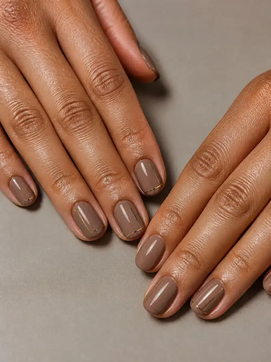 Tiny Gold Line Nails: short, single solid shade, tiny gold line