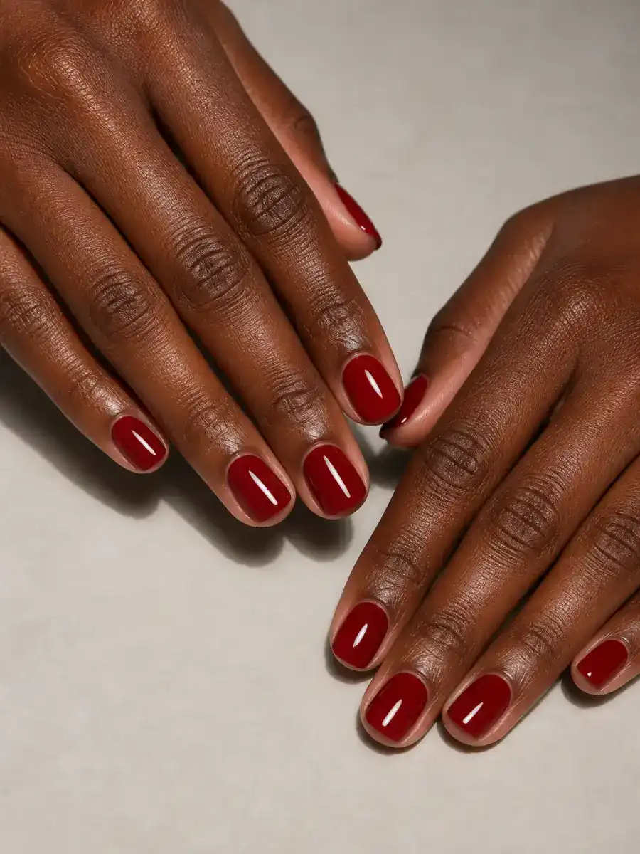 Glossy Cherry Short Nails: short, single solid shade, glossy cherry short
