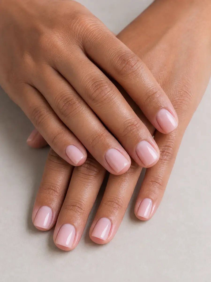 Milky Pink Short Nails: short square, single solid shade, milky pink short