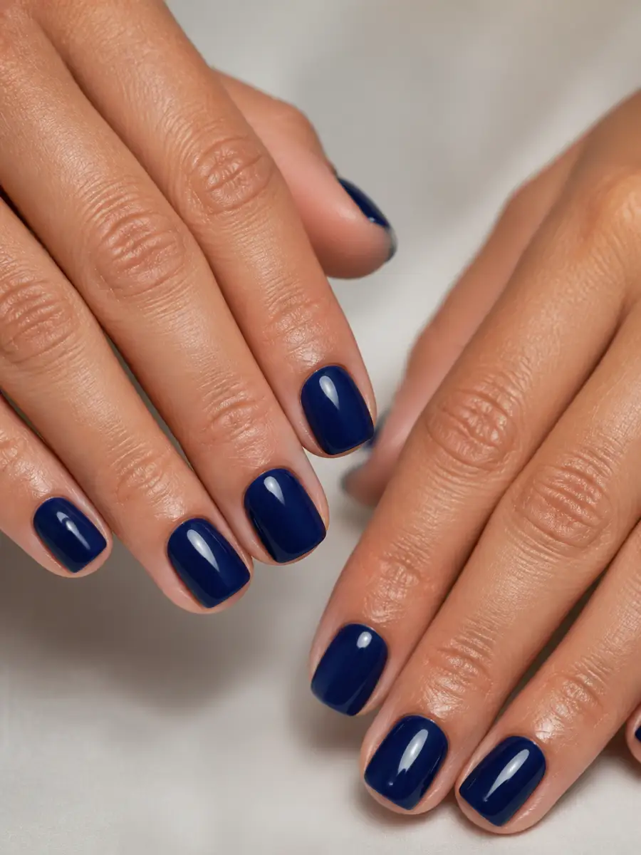 Navy Short Square Nails: short square, single solid shade, navy short square