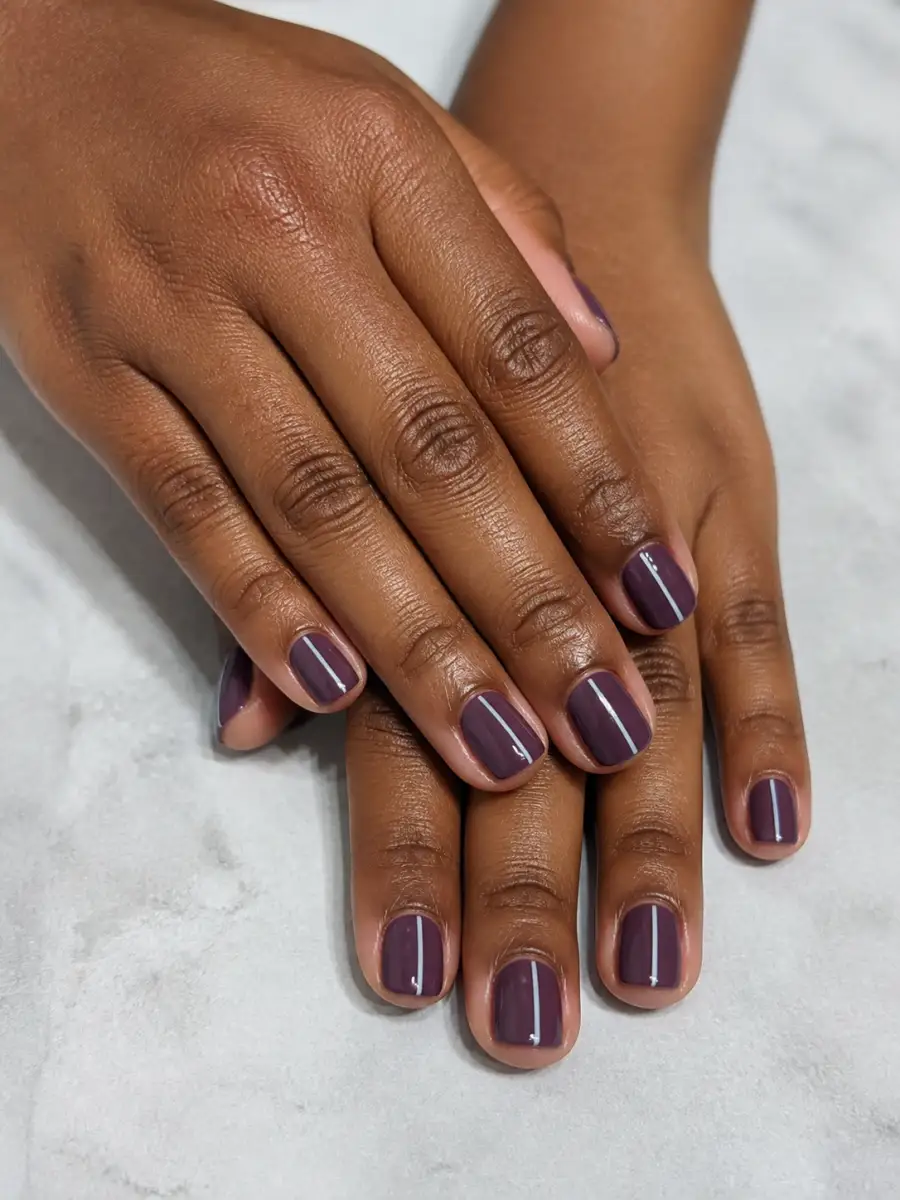 Simple Side Stripe Nails: short square, single solid shade, simple side stripe
