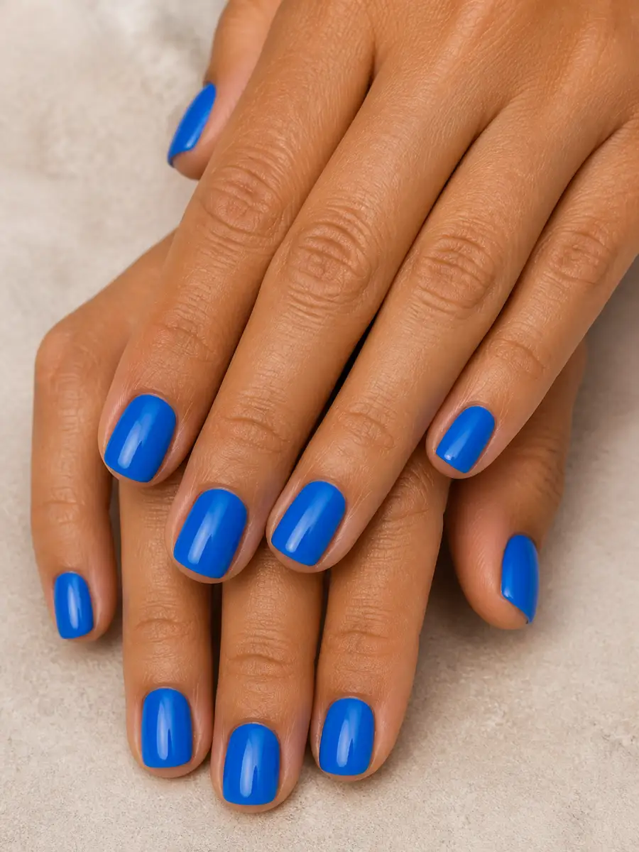 Blue Short Nails: short square, single solid shade, blue short