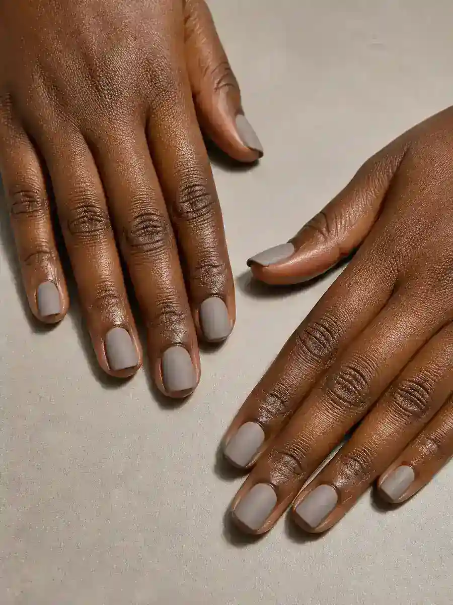 Matte Greige Short Nails: short square, single solid shade, matte greige short