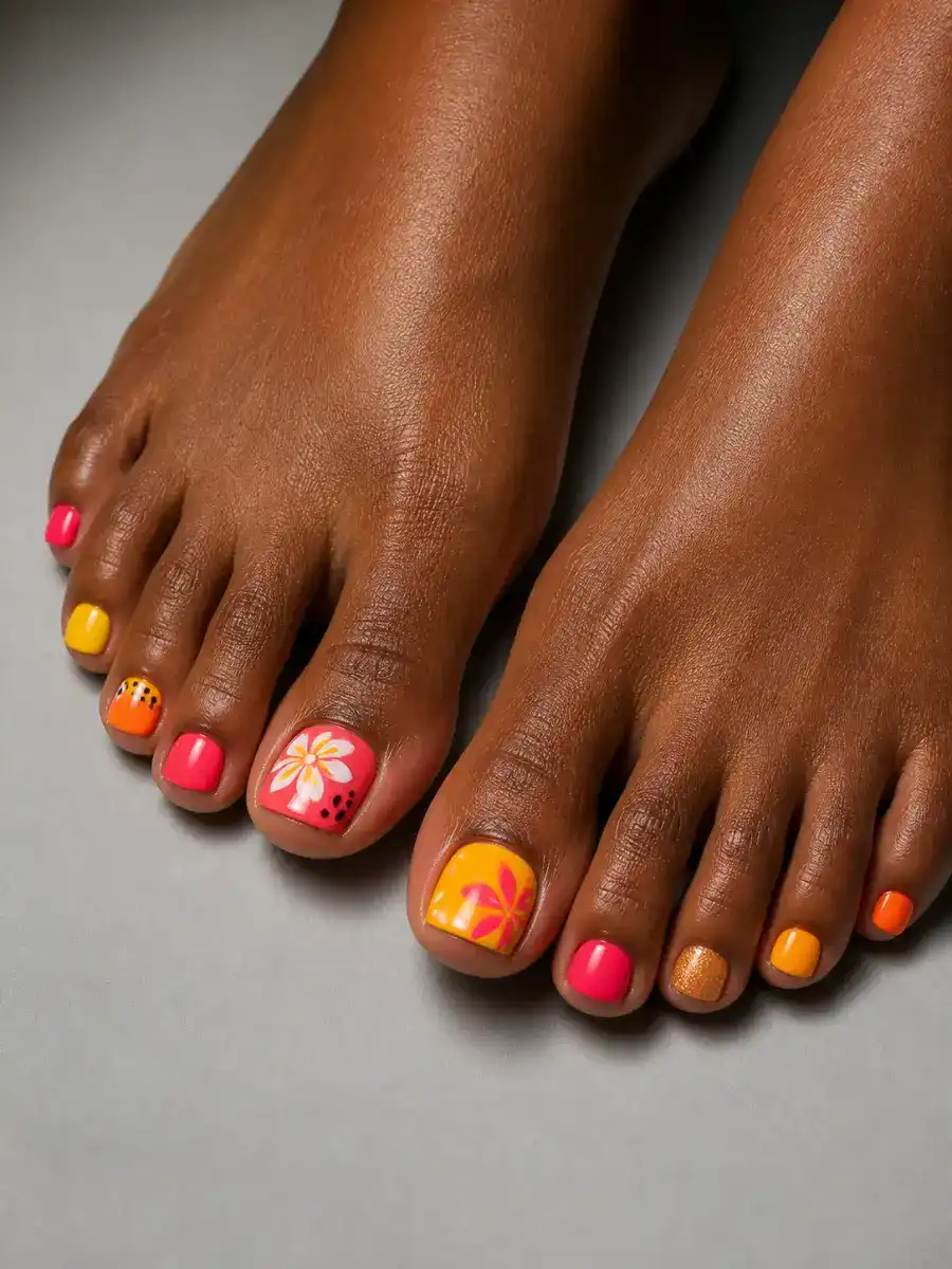 Summer Mix Toe Nails: toenails, bright summer shade, summer mix toe