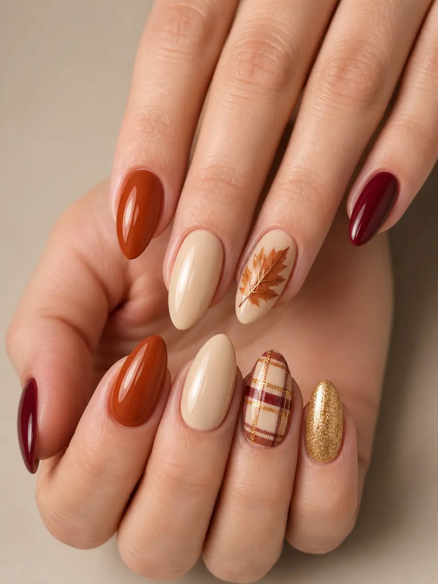 Cranberry Thanksgiving Nails: warm brown and cranberry, cranberry thanksgiving