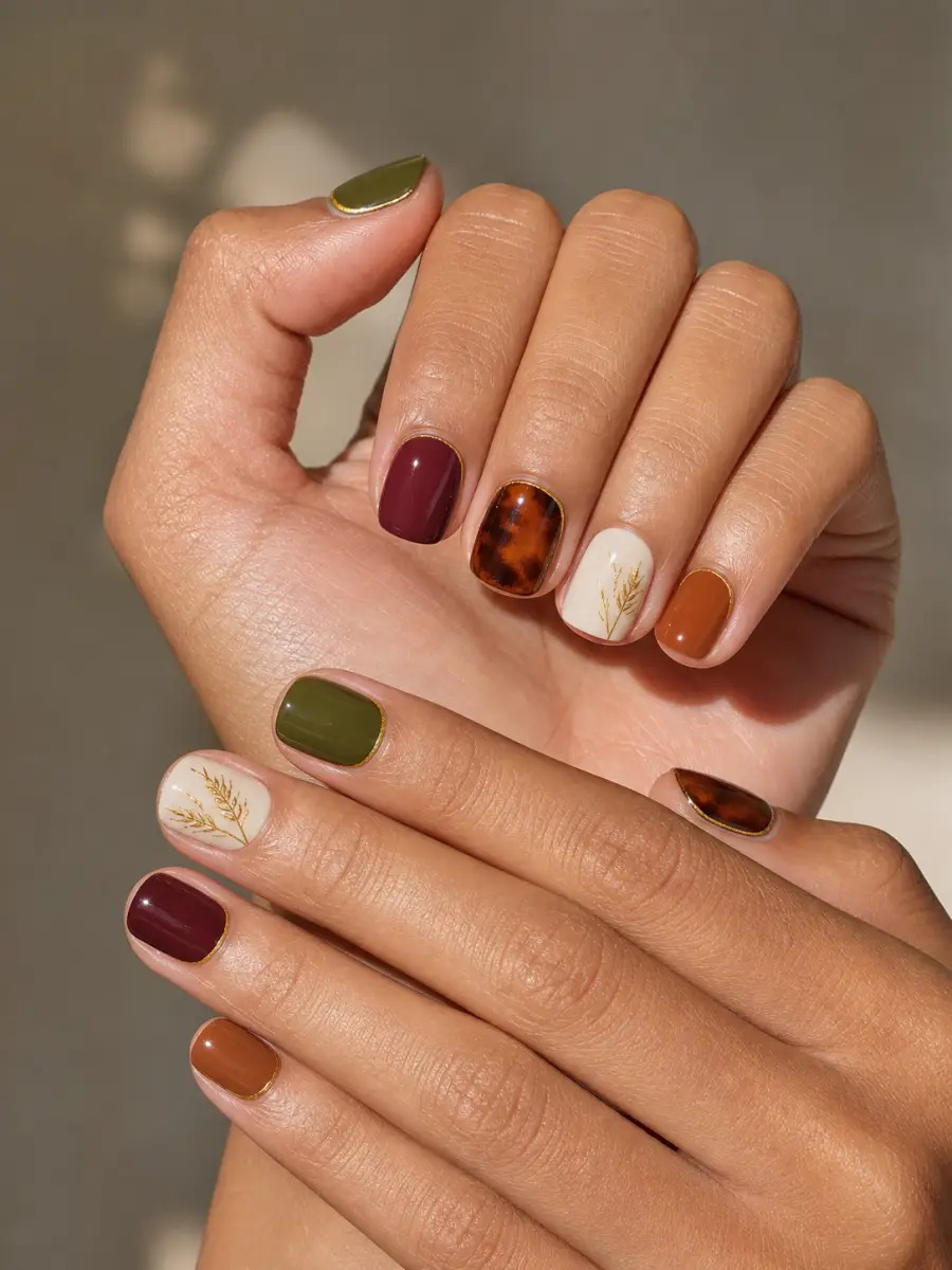 Autumn Plaid Nails: warm brown and cranberry, autumn plaid