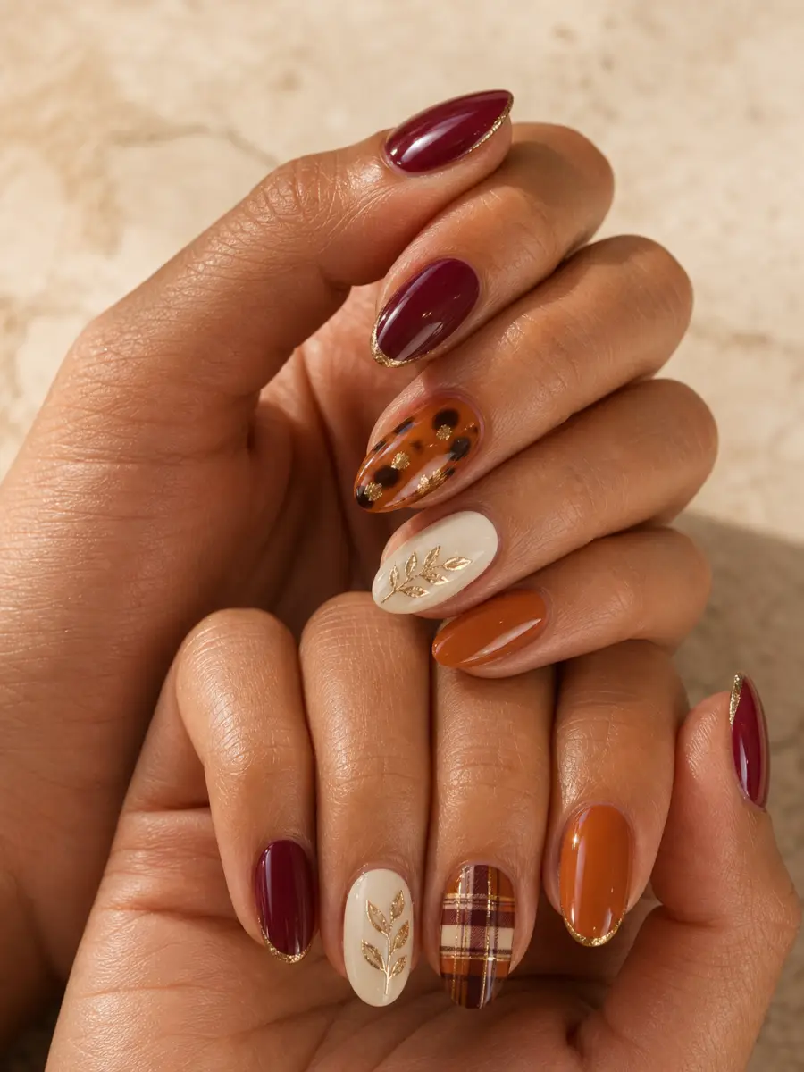 Chestnut Gold Nails: warm brown and cranberry, chestnut gold