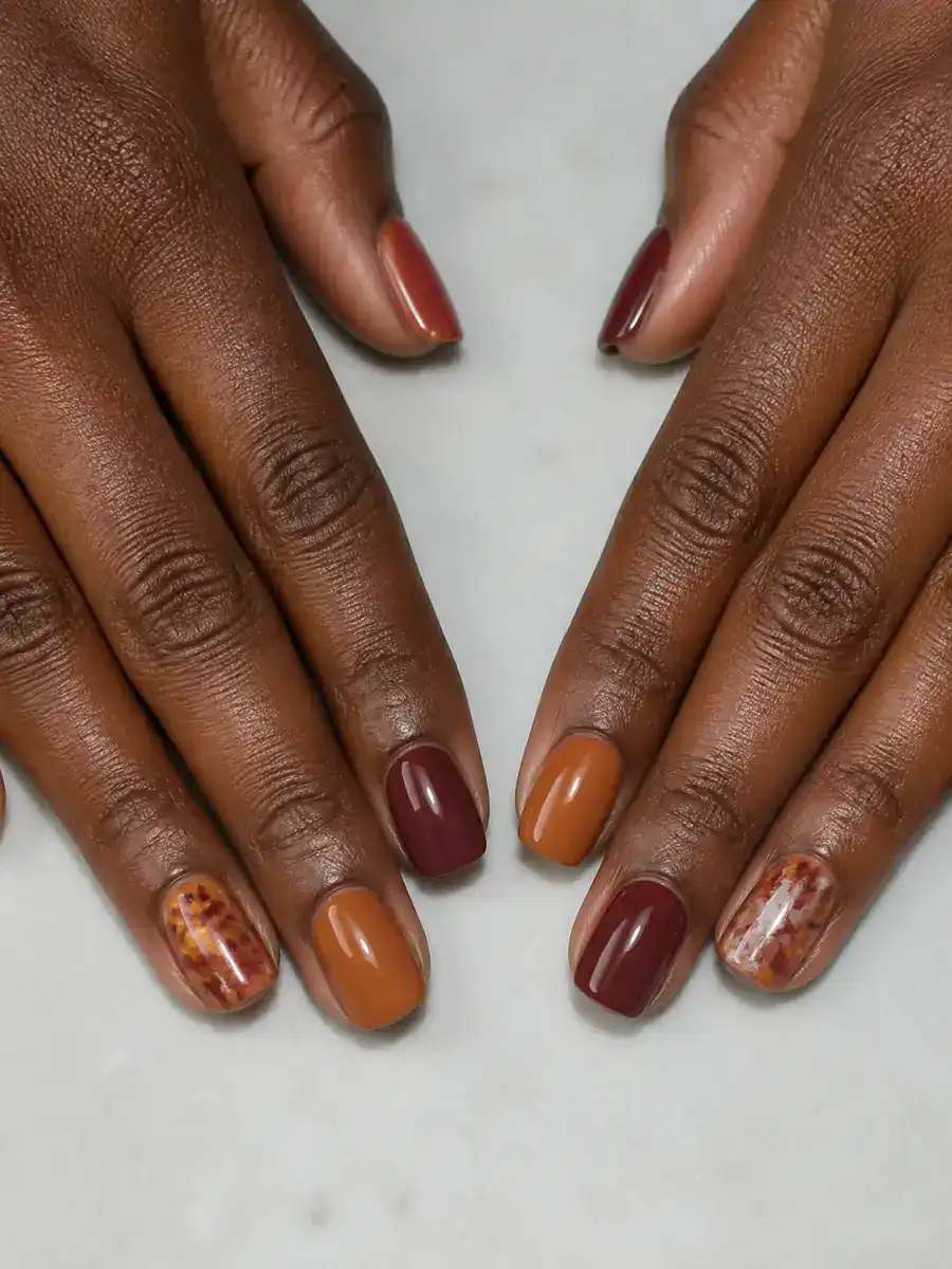 Pumpkin Spice Nails: warm brown and cranberry, pumpkin spice