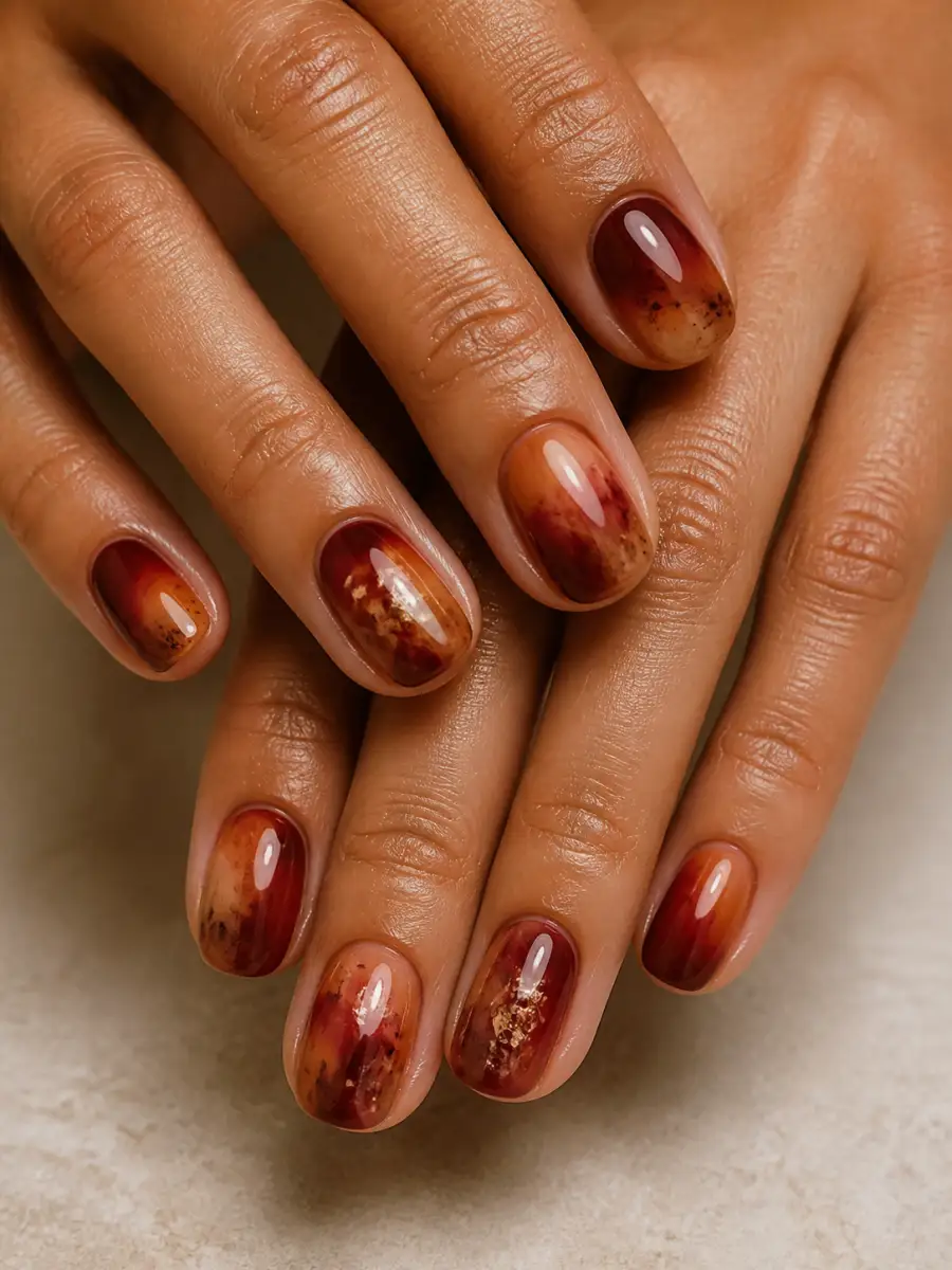 Harvest Aura Nails: warm brown and cranberry, harvest aura