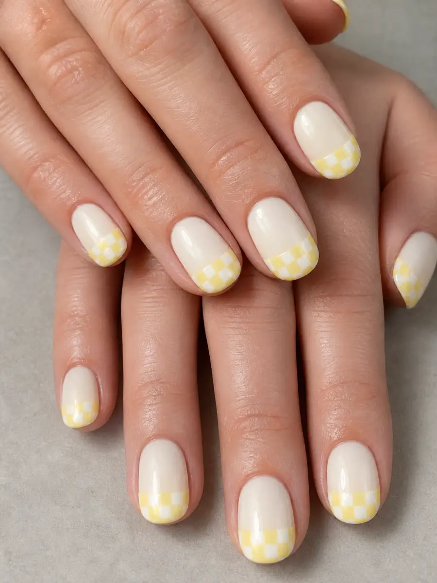 Yellow Checker Tips: butter yellow over white base, yellow checker tips