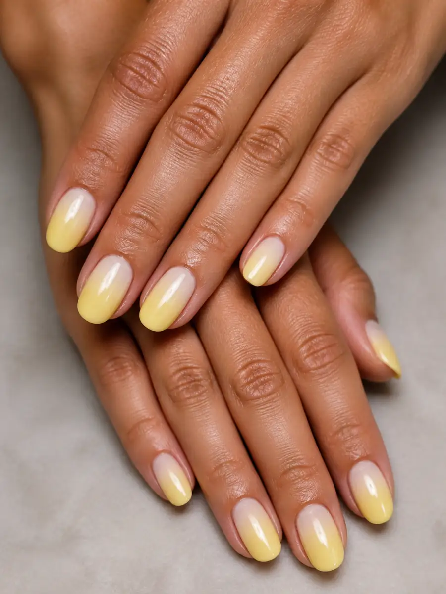 Yellow Ombre Nails: butter yellow over white base, yellow ombre